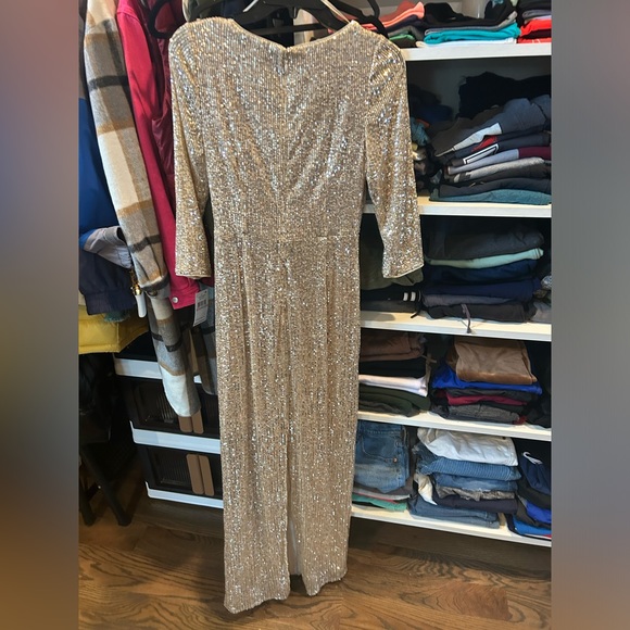 NWT Alex Evenings Sequin 3/4 Sleeve Column Back Split Gown Dress Sz 6 - Picture 4 of 6